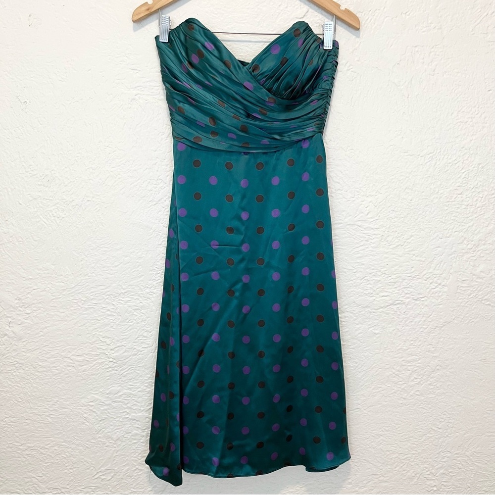 Vintage Betsey Johnson Dress 90s Y2K 4 Silk Satin Teal Polka Dot - Picture 13 of 13